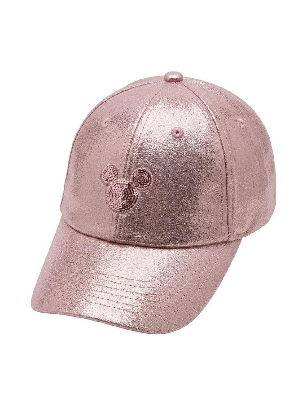 Disney Parks Metallic Rose Gold Baseball Cap, Sequin Mickey Logo Adjustable OS